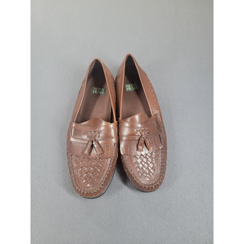 Nunn‎ Bush Shoes Mens Size 10M Brown Leather Loafers Woven Tassel Slip On Dress